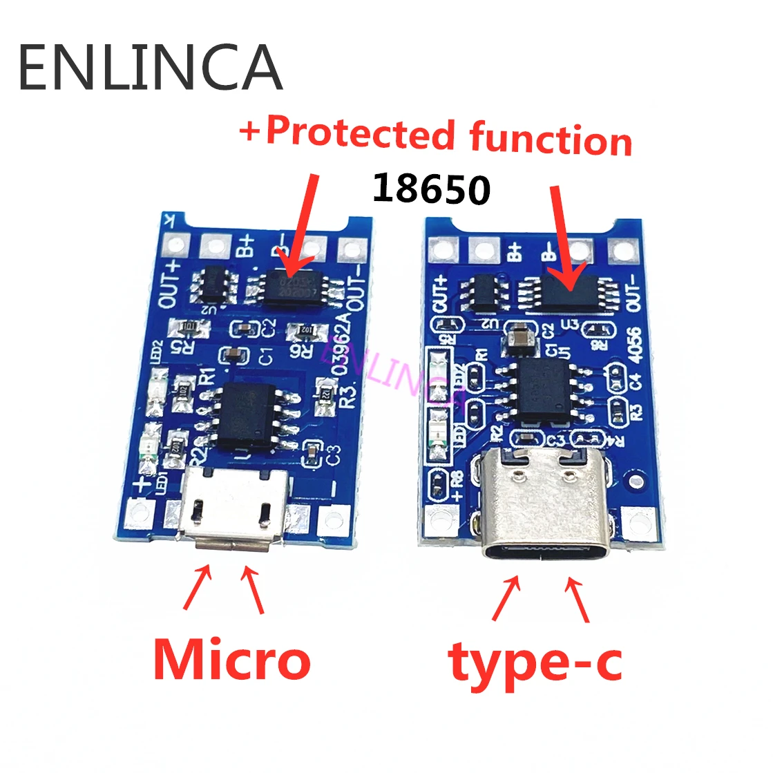 

1 шт., зарядная плата ENLINCA для литиевых батарей, 5 В, 1 А, Micro USB 18650, Type-c, модуль зарядного устройства + защита, двойные функции TP4056 18650