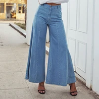 europe and the united states cross border denim womens high water high waisted wide leg pants street jeans distressed jeans
