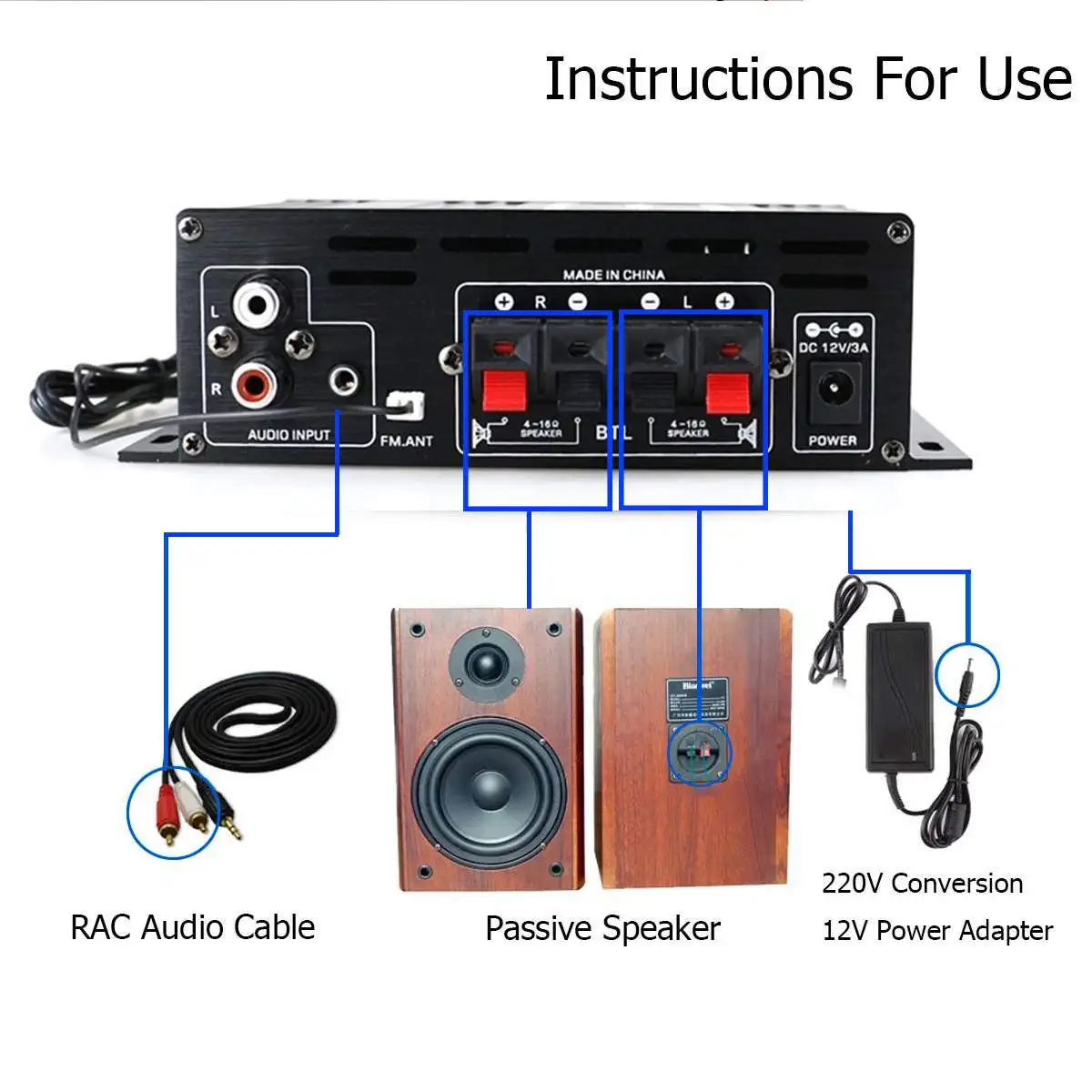 400W*2 Power Amplifier Audio Karaoke Home Theater Amplifier 2 Channel Bluetooth Amplifier Class D FM Radio USB/SD AUX Input