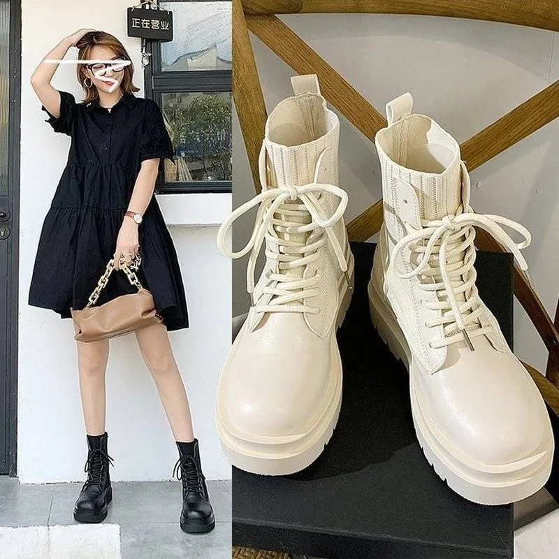 

Женские ботильоны 2022, новые весенние мотоциклетные ботинки, обувь на толстом каблуке и платформе, женские модные зимние ботинки без застежк...