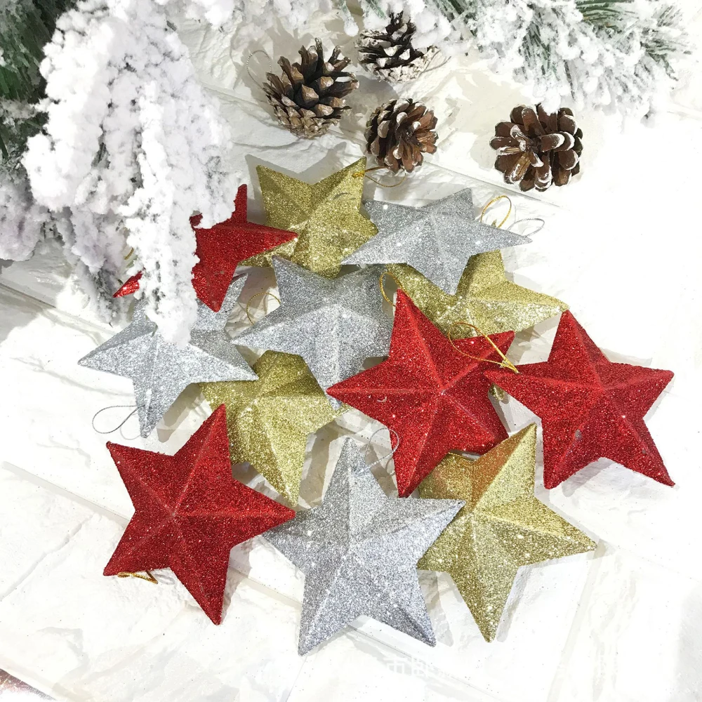 

Stars Christmas Ornaments Christmas Tree Decorations Glitter Solid Red Silver Gold Plastic Material Light-Weight Stars 4 Pieces