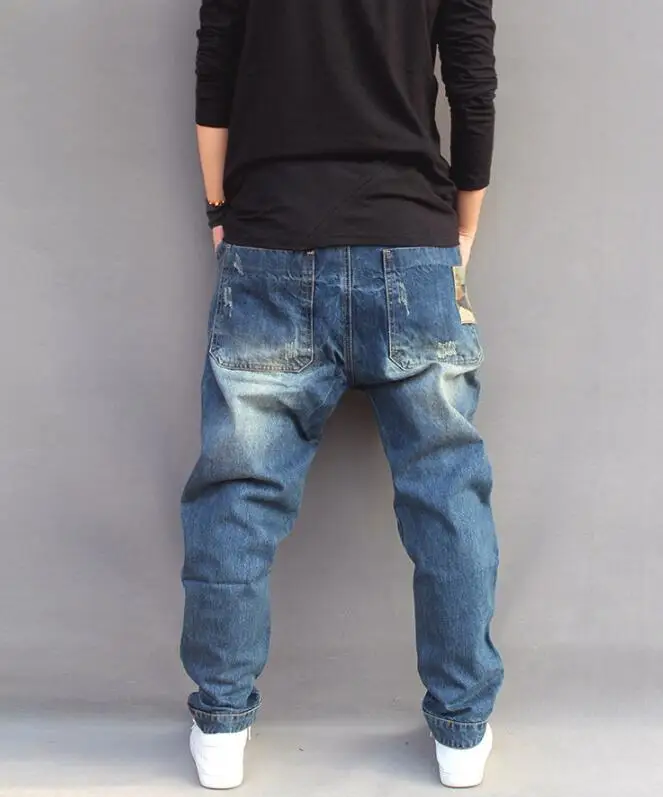 Men Loose Baggy Jeans Street Style Harem Denim Pants Splicing Denim Pants Hip Hop Harem Jeans