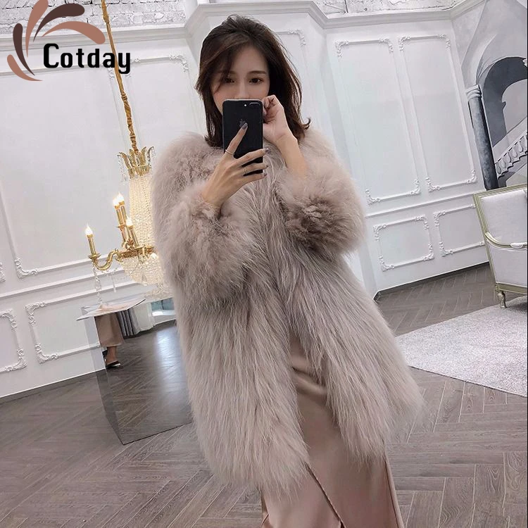 Cotday Slim Sweet Faux Fur Jacket Coat 2021 Women's Middle Long New Fashion Fashion Fit Fox Fur Raccoon Fur Warm Winter Coats