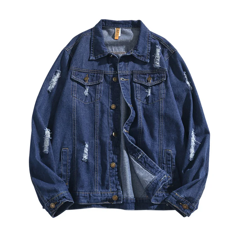 

Джинсовая куртка-карго мужская с рваными дырками, модный винтажный Пиджак из денима в стиле оверсайз, стеганая ковбойская одежда, весна 2022