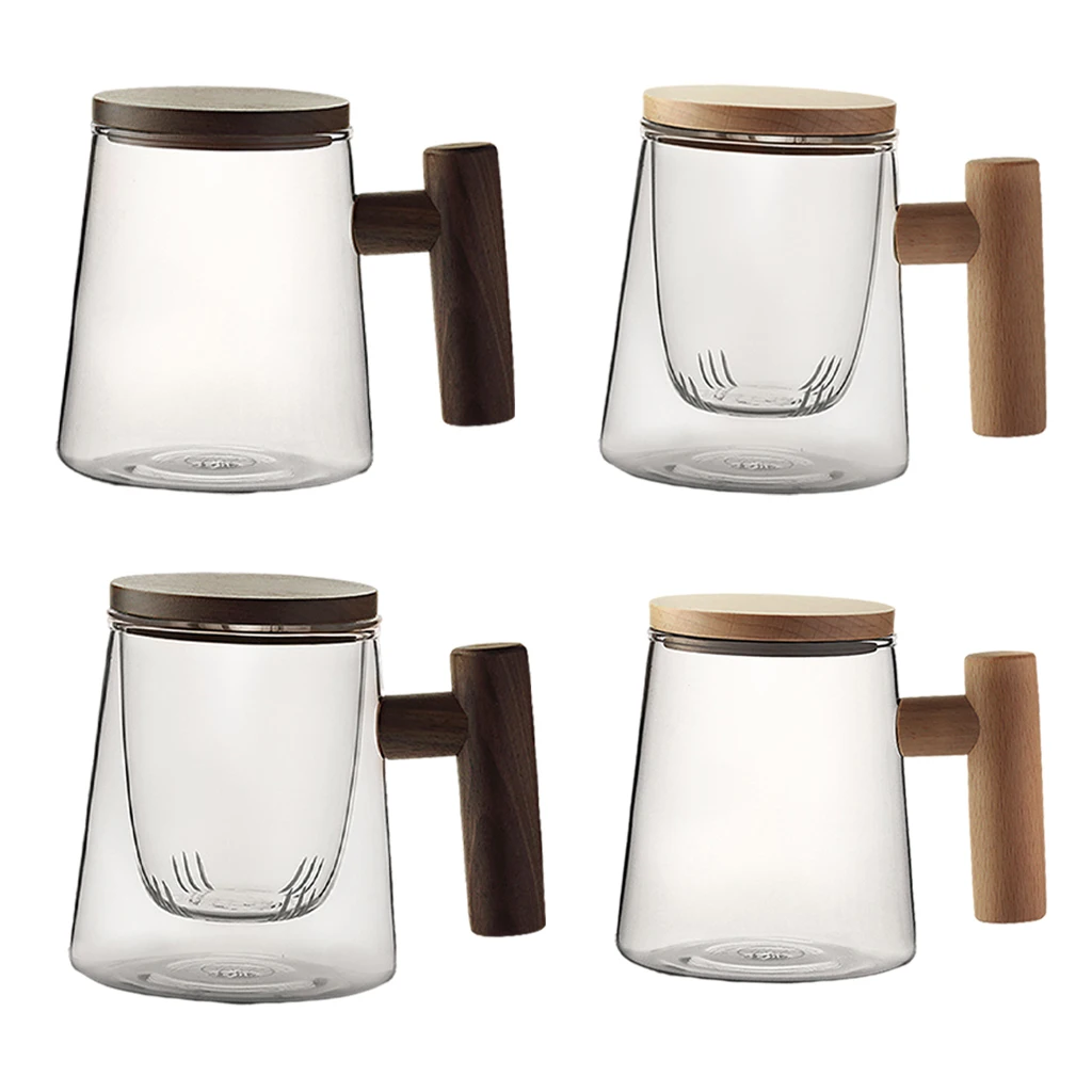 

Household Heat-Resistant Tea Cup Mugs w/Wooden Lid for Water Milk Coffee
