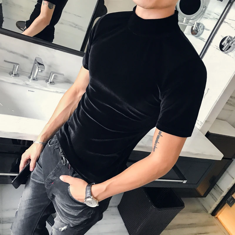 Футболка мужская с полукруглым вырезом роскошная бархатная рубашка коротким