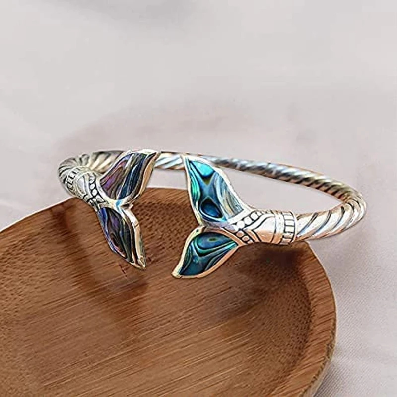 

Alloy Fish Tail Cuff Bangle with Abalone Shell Tail Bracelet Gifts for Women new