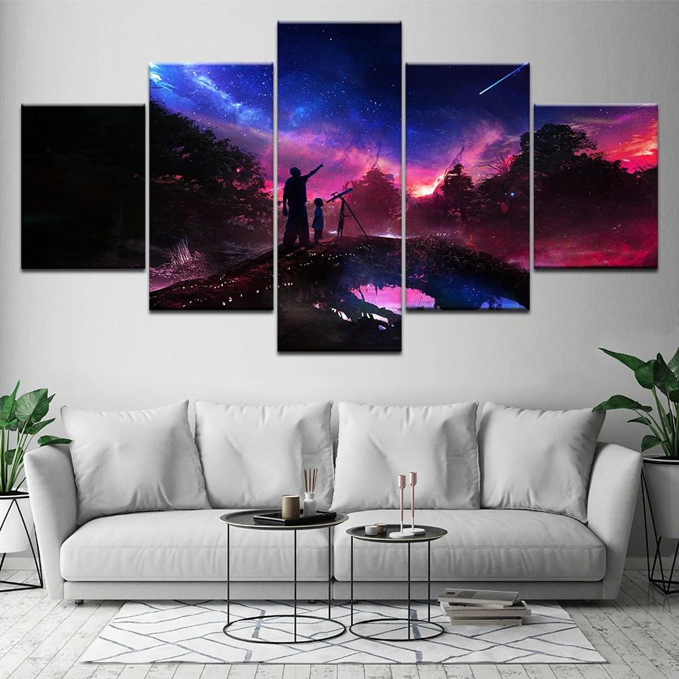 

Wall Art Canvas Painting Printed 5 Pcs Universe Galaxy Stars Reflection Space Landscape Planet Poster Home Decor Framework