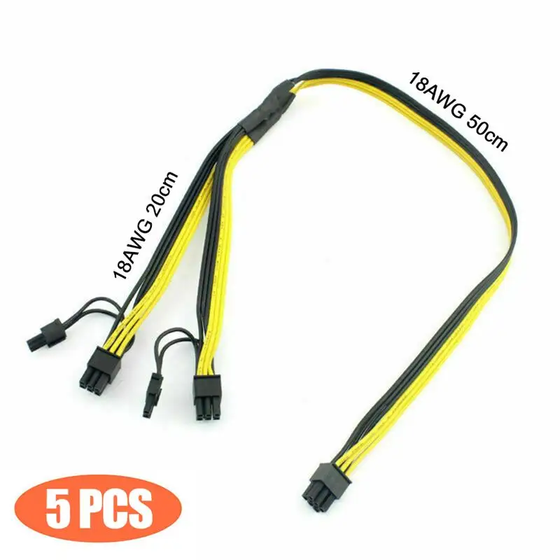

5 шт. PCI-E 6-контактный двойной 6 + 2-контактный кабель-разветвитель питания 18AWG графическая карта 6-контактный на двойной 8-контактный (6 + 2) pin PCIE ...