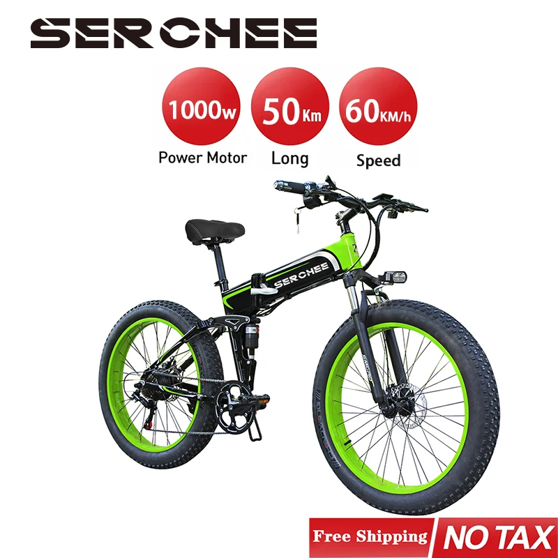 

SERCHEE S11-PRO Snow tires Electric Bikes 1000W 48V 26 Inch Bicycle Ebike Mountain E Bike Foldable Motorcycle Mtb Cycling