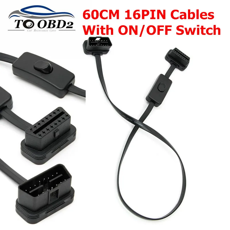 

OBD2 16-контактный разъем-удлинитель-адаптер, 60 см OBDII ODB2, 16-контактный разъем «папа-мама» с кабелем переключателя ВКЛ/ВЫКЛ