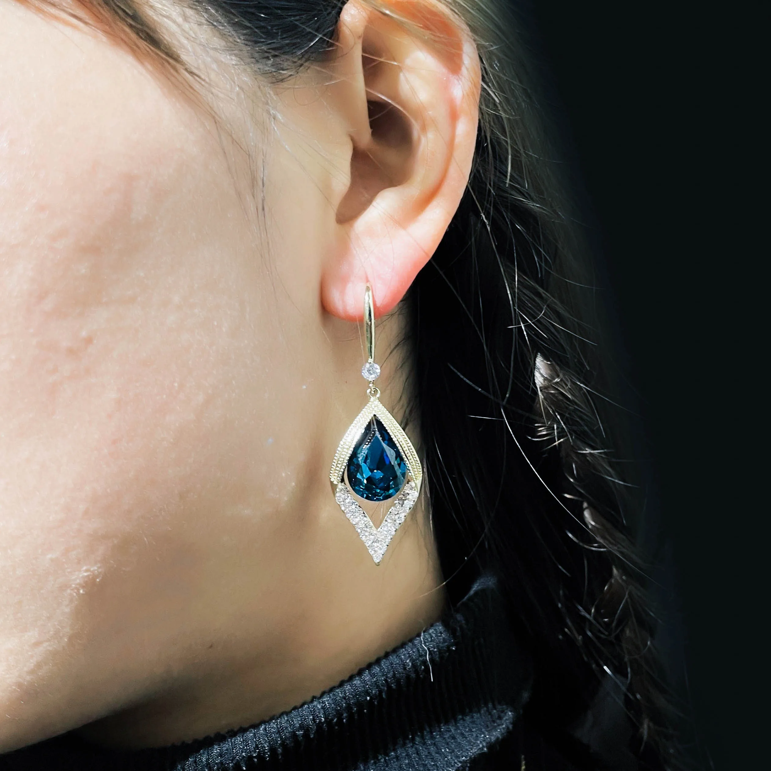 2021 Fashion Elegant Blue Bohemian Style Hoop Earrings for Woman Korean Luxury Bride Wedding Jewelry Gifts | Украшения и
