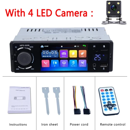 With 4 led camera AMPrime 1 Din автомагнитола аудио стерео 4," Автомобильный мультимедийный плеер Bluetooth AUX FM радио станция Авторадио с камерой заднего вида - Цвет: With 4 led camera