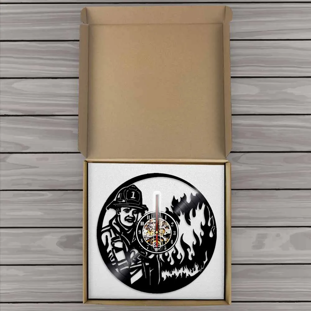 

Firefighter Silhouette Wall Clock Modern Design Firemen Volunteer Vinyl Record 3D Wall Watch Creative Wall Art Decor