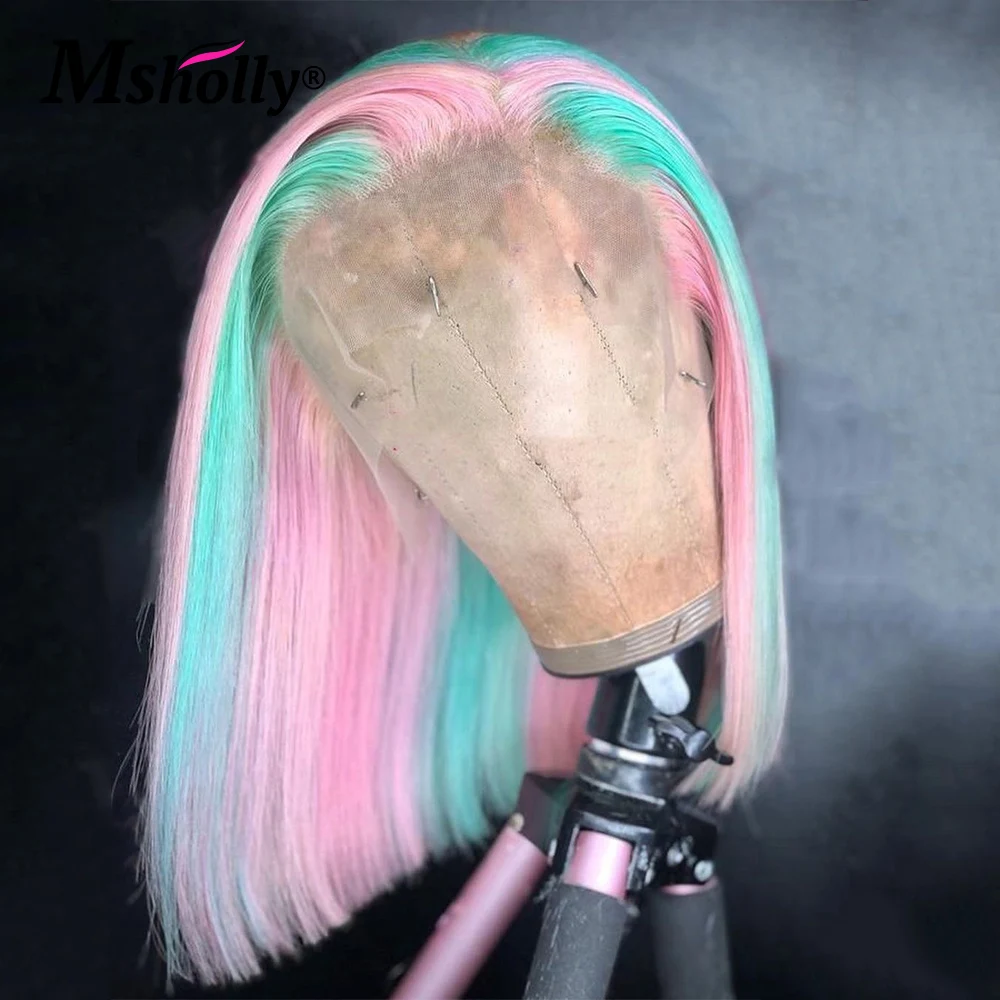 Желтый парик с красной подсветкой плотность 180 парики из натуральных волос 13x4 на