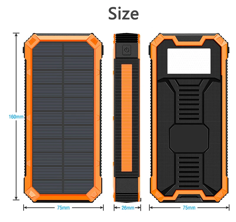 

30000mAh Solar Power Bank 18W QC PD3.0 Fast Charging Powerbank For iPhone Huawei Samsung Xiaomi Poverbank with LED Camping Light