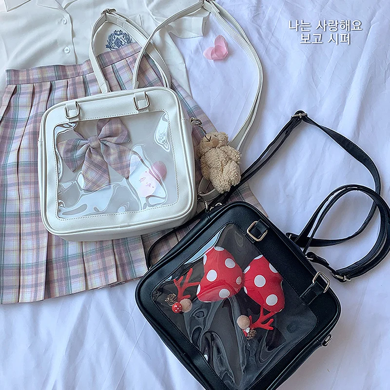 

Japanses Itabag SquareBackpack 3 Ways Women PU Leather Back Pack Woman Kawaii School Bags Girls Cute Clear Ita Bag CuteShopping
