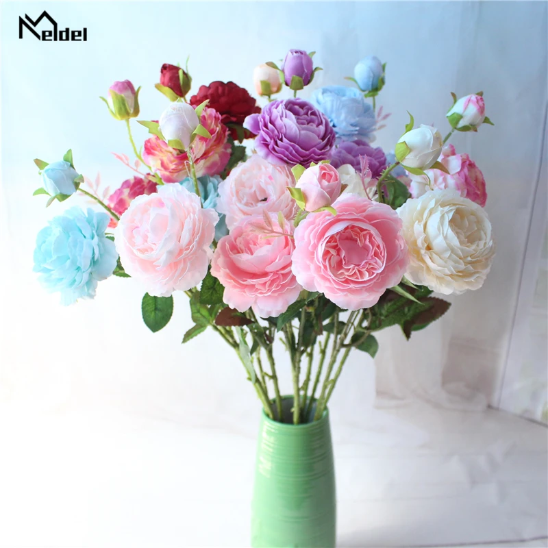 Meldel искусственный букет роз шелк 3 головки пион сделай сам невесты Цветочная
