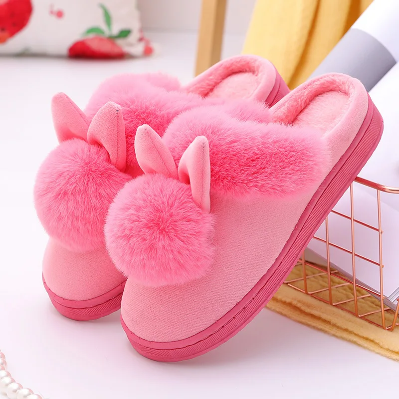 

Women's Shoes Rabbit Ear Floor Indoor Cotton Slippers Winter Autumn Shoes Women Non-Slip Thick Bottom House Femal Slippers