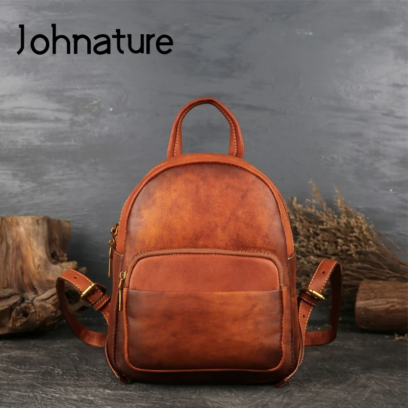 Женский винтажный рюкзак на молнии Johnature повседневный из натуральной кожи с