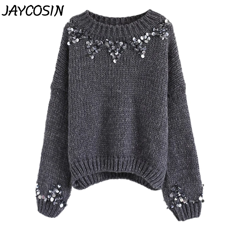 Женский свитер с круглым вырезом JAYCOSIN повседневный свободный Однотонный