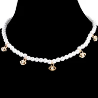 turkey golden hollow evil eye white pearl beaded necklace women s neck chain shiny crystal eye charm tassel choker boho jewelry