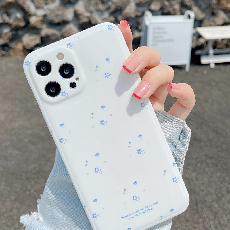 

Flower ins phone Protection case for iPhone 11 12 pro Max x xs max XR 7 8 plus SE2 shell anti drop Blue flower Luxury soft Cover
