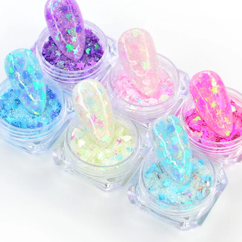 Блестящие хлопья для ногтей и лица в виде звезды луны сердца блестящие Стеклярус