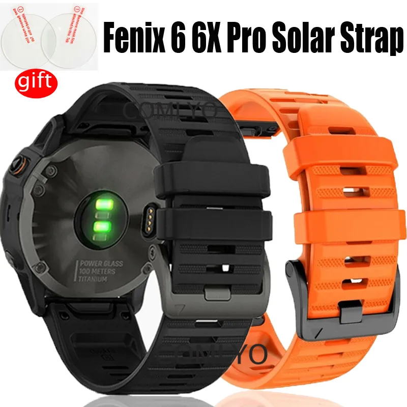 Correa de silicona 3 en 1 para reloj Garmin Fenix 6 6X Pro solar, protector de pantalla de cristal, de liberación rápida, Easyfit