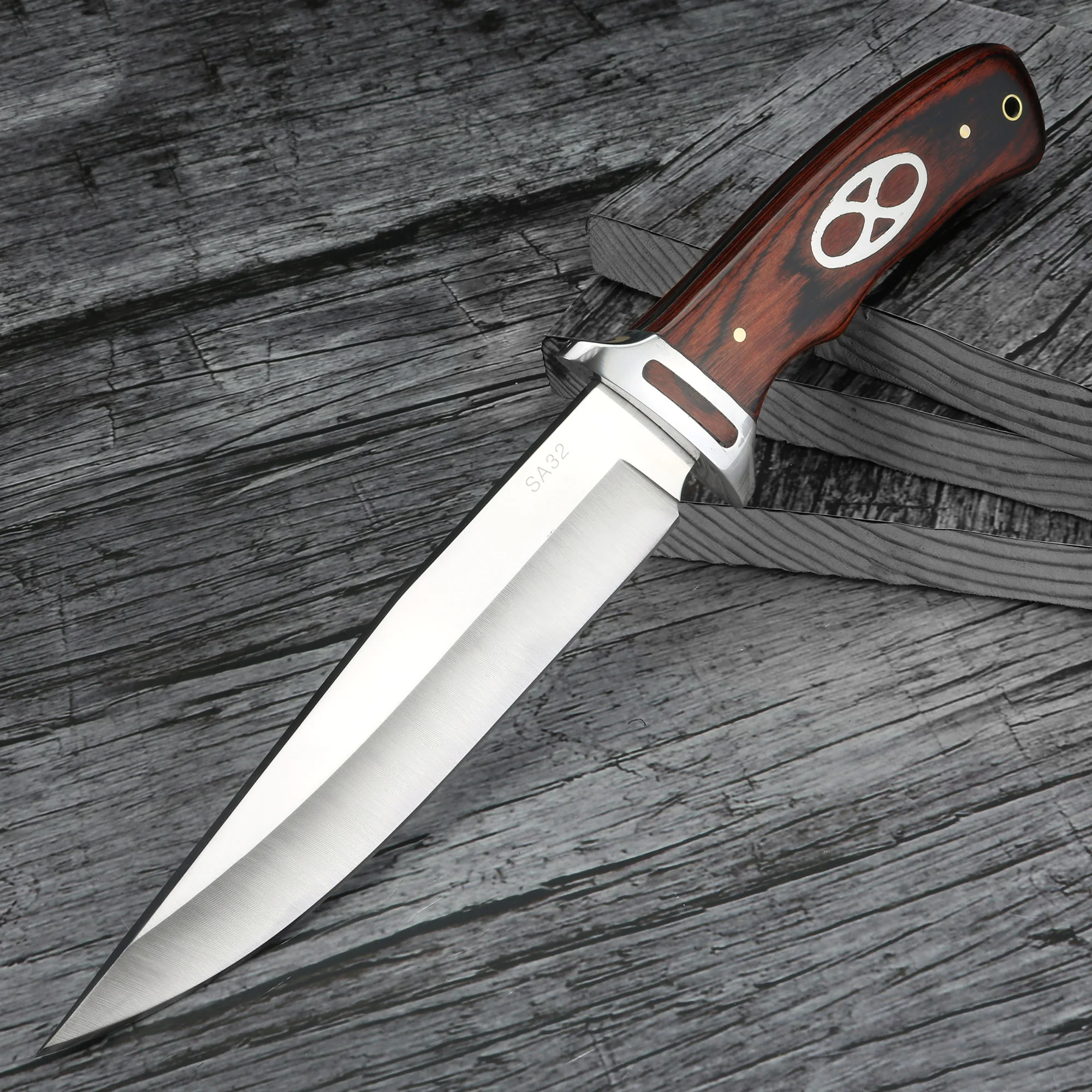 

Outdoor Survival Straight Knife Wilderness Survival Tactics Hunting Fixed Blade Knives Wooden Handle Utility Knife for Men