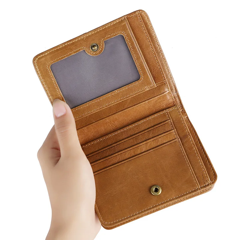 

Vintage Designer Genuine Carteiras Masculinas Cowhide Leather Men Short Wallet Purse Card Holder Coin Pocket Male Wallet 075-02