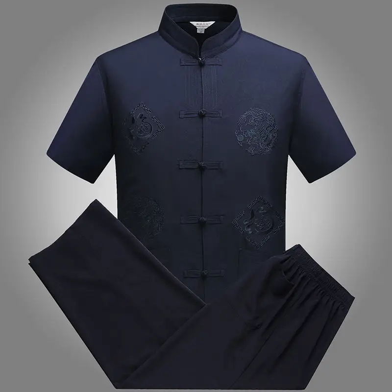 

Embroidery Dragon Blouse Tops Man Tang Suit T Shirt Kung Fu Coat Father Oriental Cardigan Chinese Traditional Clothes for Men