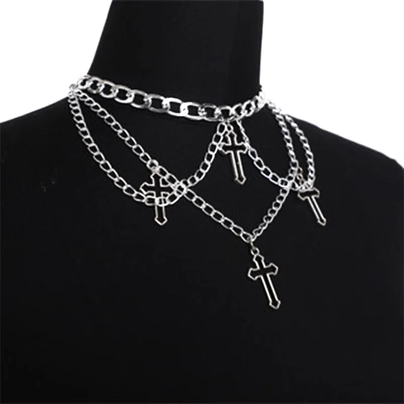 

Hollow Crosses Pendant Necklace for Women Party Jewelry Multilayer Tassel Chain Choker Necklace Emo Grunge Aesthetic Accessories