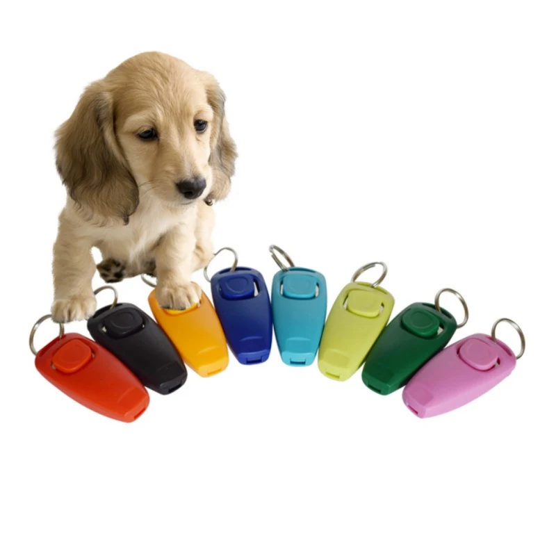 

Pet Dog Training Clicker Whistle 2 In 1 Plastic Dogs Click Trainer Aid Tool Adjustable Wrist Strap Sound Key Chain Teaching Tool