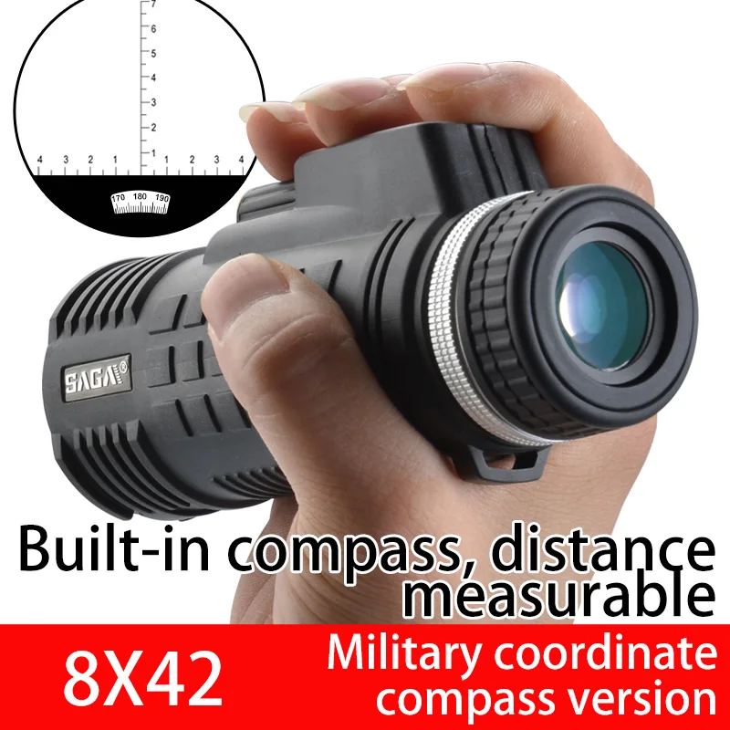 8x42Compass SAGA Профессиональный монокулярный телескоп 8x42 12x50 мини telescopio BAK4 призма компактный охотничий низкий светильник ночного видения монокуляры - Цвет: 8x42Compass