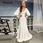 Кружевное свадебное платье Thinyfull, с длинными рукавами, цветочным узором, аппликацией и V-образным вырезом, для невесты, для свадебной вечеринки, 2021