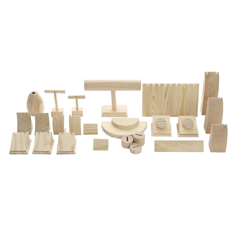 

24Pcs Solid Wood Earrings Bracelets Necklaces Shelf Jewelry Shoot Display Household Display Props