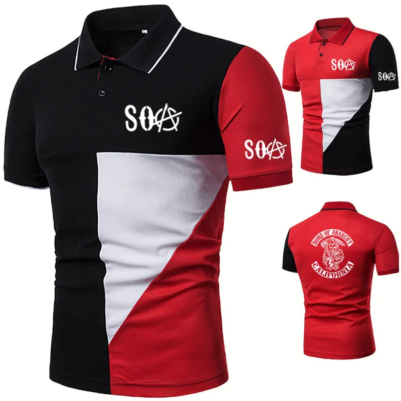 Рубашка поло мужская с принтом черепа хлопок короткий рукав Сращивание SOA Sons of