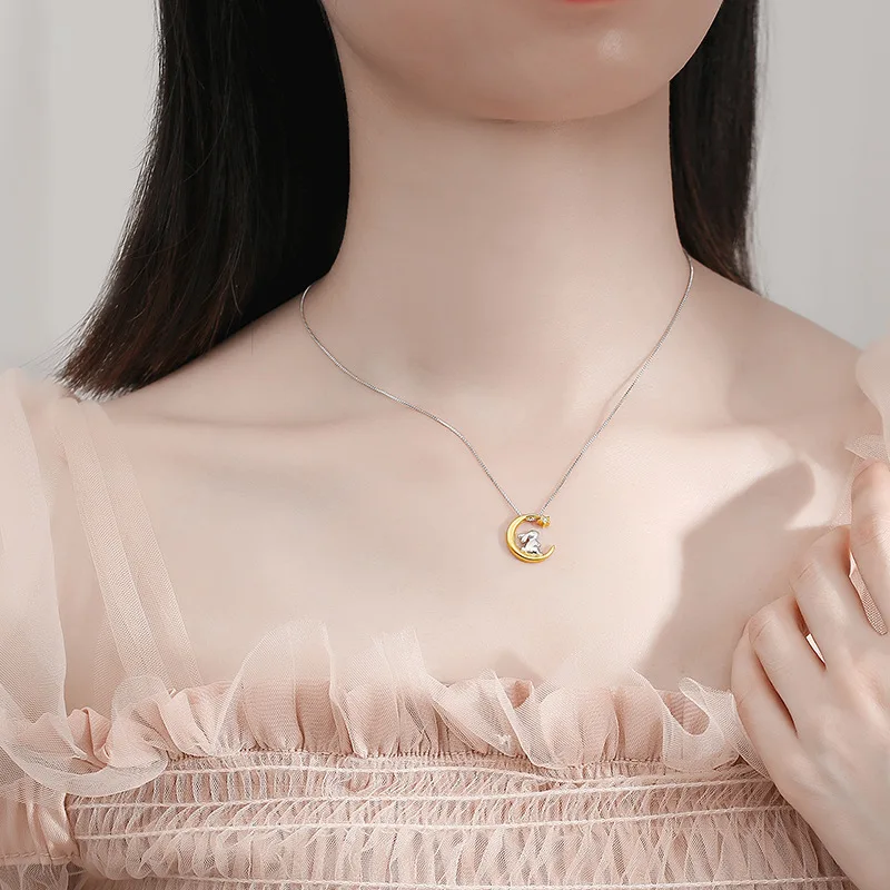 

Original Design S925 Sterling Silver Color Separation Moon Rabbit Necklace Female Mid-autumn Creative Zodiac Pendant Niche Gift