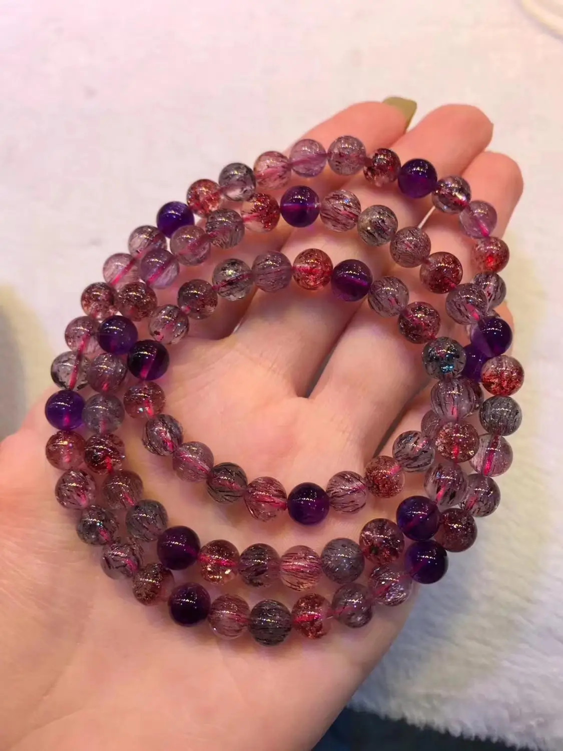 Высокое качество натуральный супер семь 7 красочных рутиловых кварца Мелодия 3