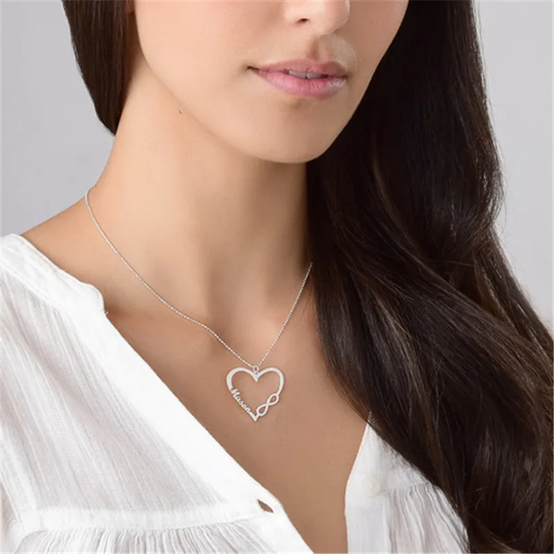 AIYANISHI 925 Silver Personalized Heart Name Necklaces Engraved Necklace Boho Jewelry Personalized Heart Infinity Necklace Gifts