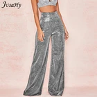 Сексуальные прозрачные яркие шелковые прямые брюки JuSaHy с высокой талией для женщин Y2K Модные свободные брюки с завышенной талией для вечеринки Клубная одежда Лидер продаж