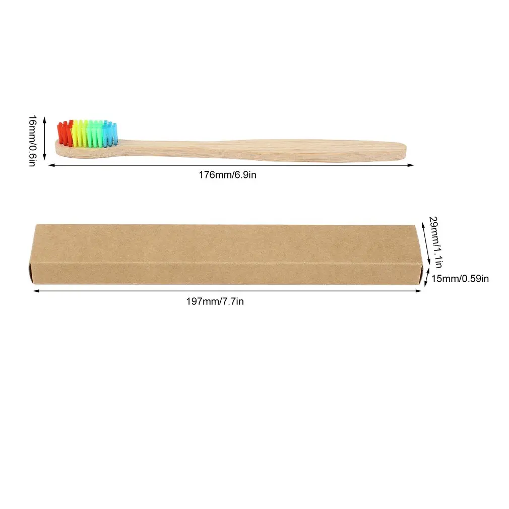 

Colorful Hair + Bamboo Handle Toothbrush Environment Wooden Rainbow Bamboo Toothbrush Oral Care Soft Bristle Unisex