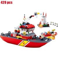 city fire hero pioneer fire boat firefighter lifeboat boat building blocks building blocks classic model childrens toy gift