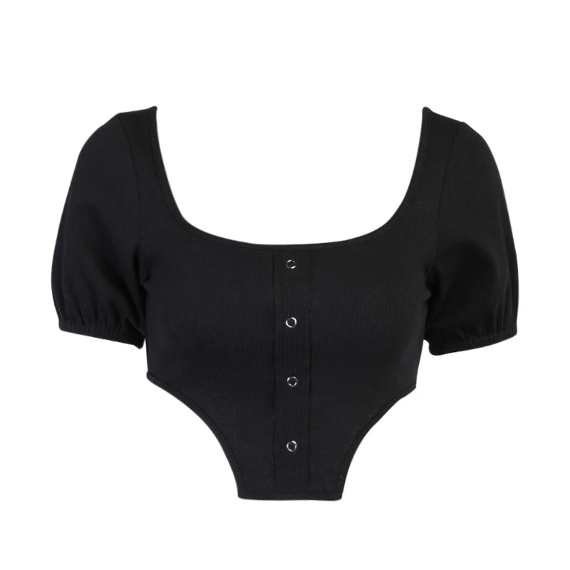 

InsDoit Mall Goth Short Sleeve Summer T Shirt Women Sexy Streetwear Asymmetric Backless Cropped T Shirts Elegant Basic Crop Tops