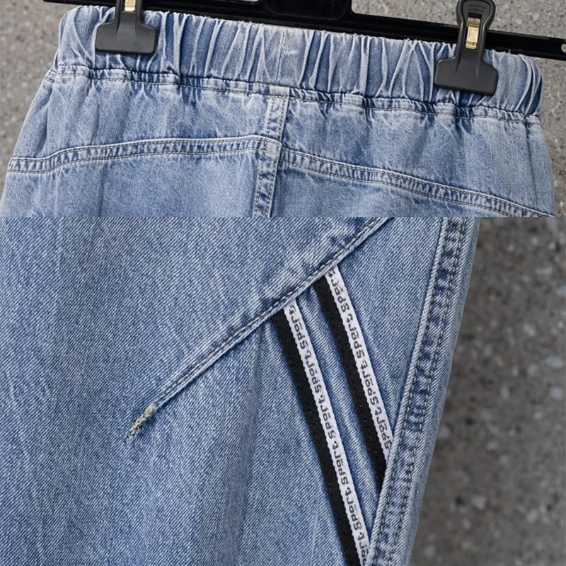 Женские джинсы с высокой талией со шнуровкой джинсовые шаровары женские брюки до