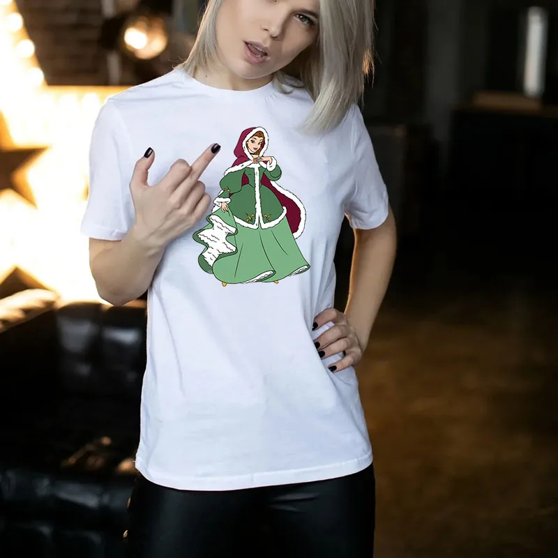 

2021 Fashion Christmas Belle T Shirt Women Kawaii Top Cartoon Graphic Tshirt Ladies Harajuku Disney T-shirt Casual Female Tees
