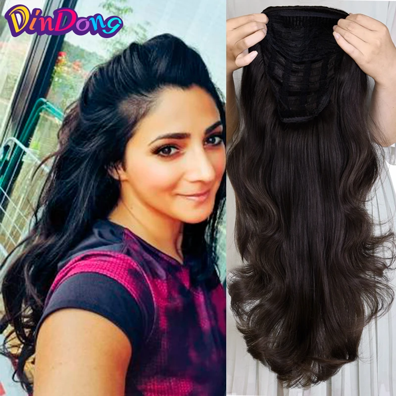 Синтетические волнистые накладные волосы DinDong, накладные волосы из рыбьей лески на заколке, 3/4, полупарик, 3 вида стилей в наличии, термостойкие волосы премиум-класса