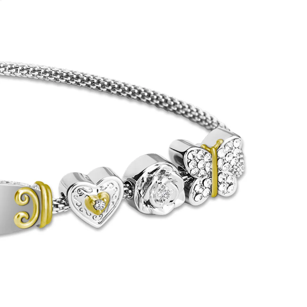 Hiyong Custom Name Bracelet Heart Personalize Name Smooth Name Plated Bracelets Engraving Customized Family Lover Bangles Gifts