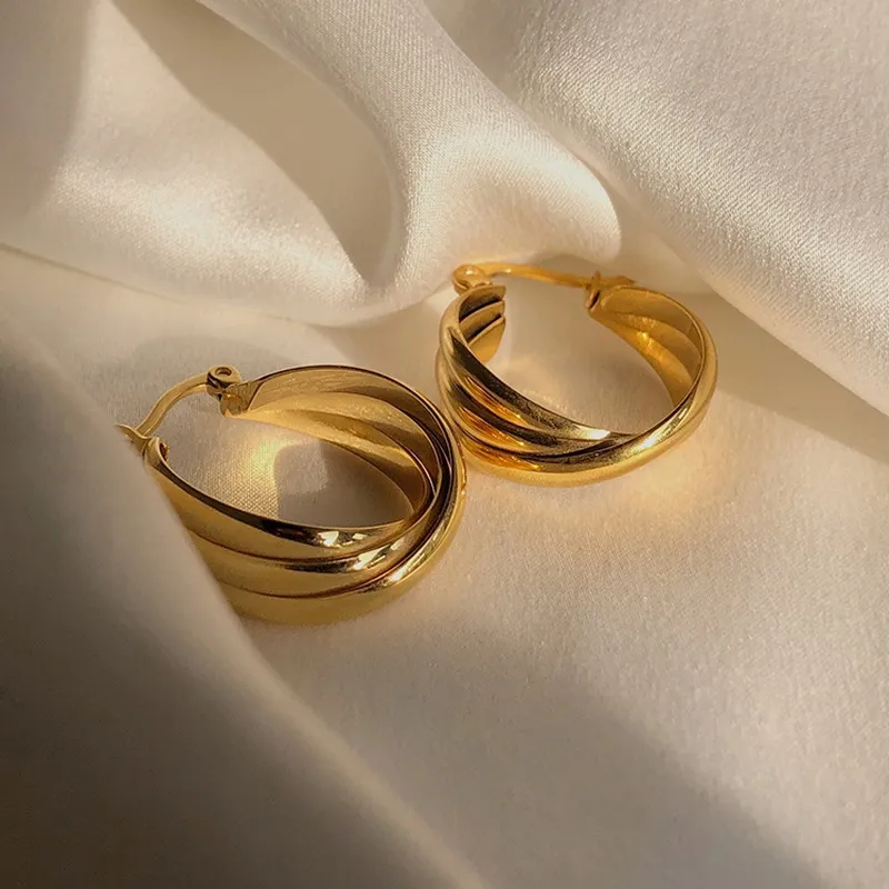 

Ring Earrings 2021 Trend Stainless Steel Hoop Earrings Three Colors Three Layers Simple Gold Minimalist Round Gothic Earring